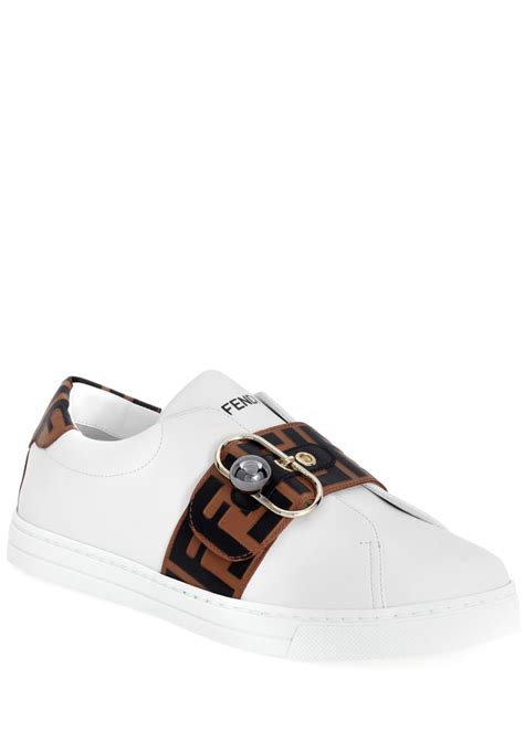 Fendi Pearland Leather Sneakers with FF Strap 